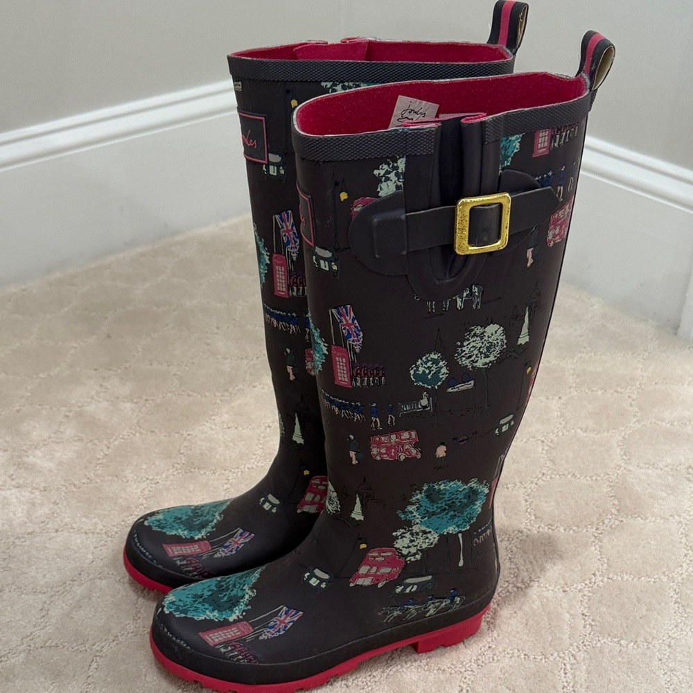 Joules Women's Black Boots with Colorful Patterns